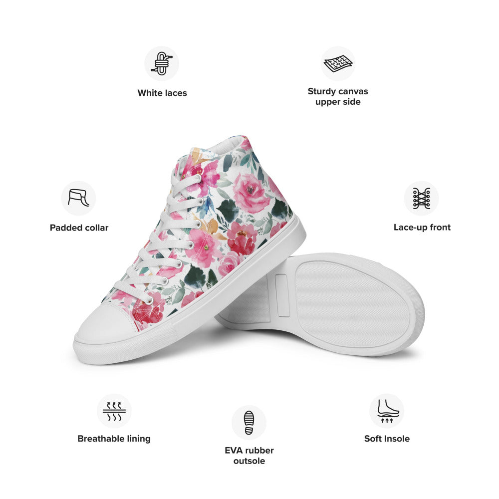 Pink Flower Power Women’s High Top Sneakers - https://ascensionemporium.net